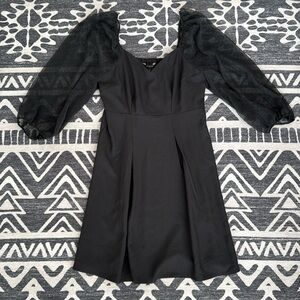 Banana Republic Size 2P Sheer Puff Sleeve Black Dress Some Stitching Loose New